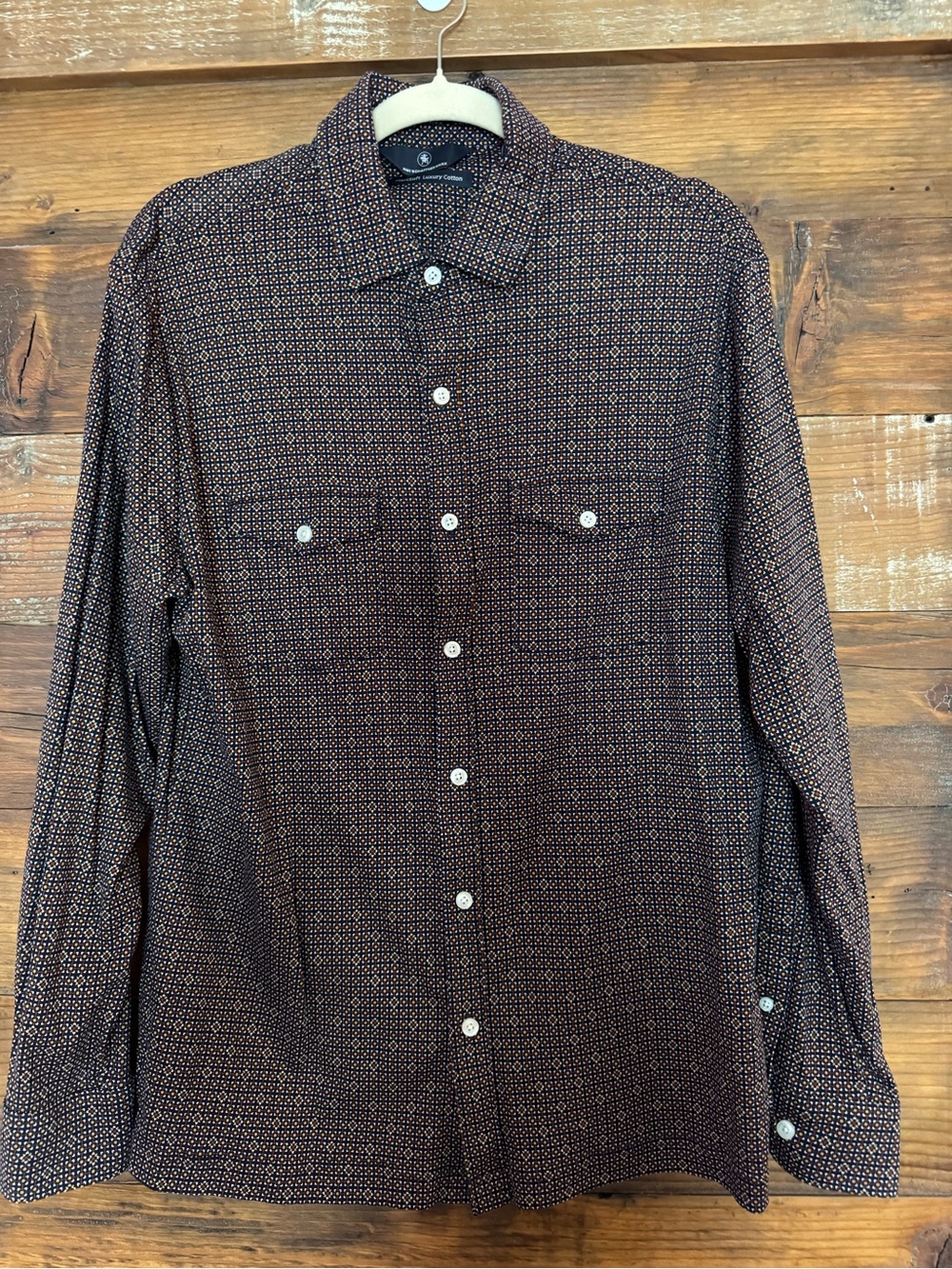 Men's Long-Sleeve Brown Micro-Pattern Button-Up Shirt